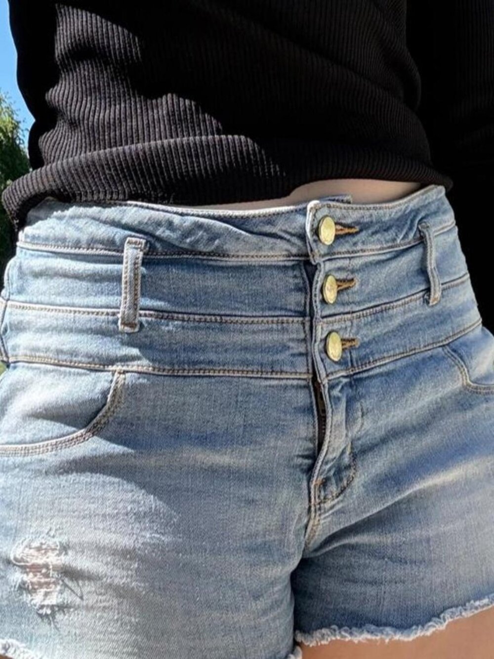 Refuge blue jean mini denim shorts with button detail - SIZE 8